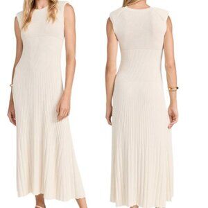 NEW Ba&Sh Sleeveless Slim Flared Ribbed Knit Essie Midi Dress Beige Size: XS